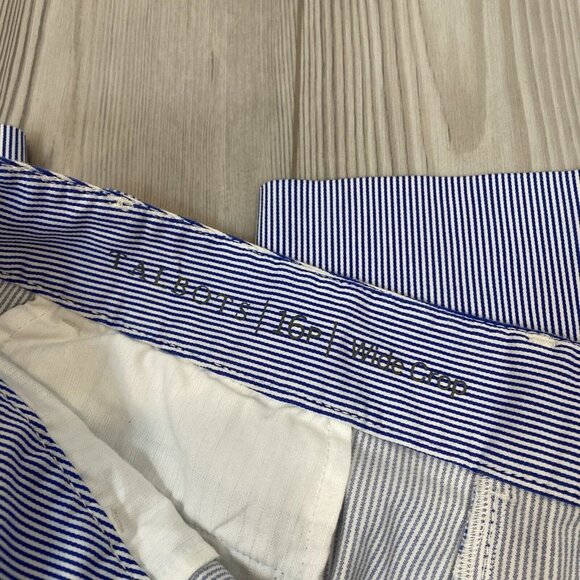 Women’s Talbots 16P Wide Crop Seersucker Striped Pant Blue & White - Picture 3 of 7
